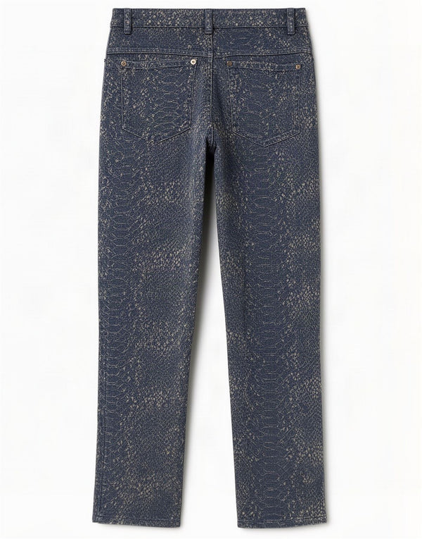Calças casuais femininas vintage IT 42 Médio W28 L27 Azul Animal Print