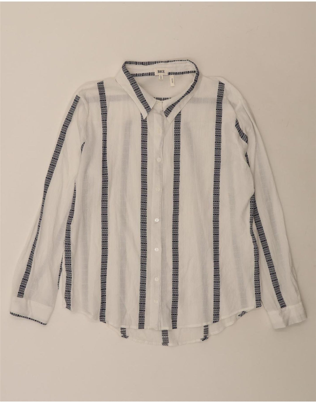 Camisa feminina BKE UK 16 grande algodão listrado branco