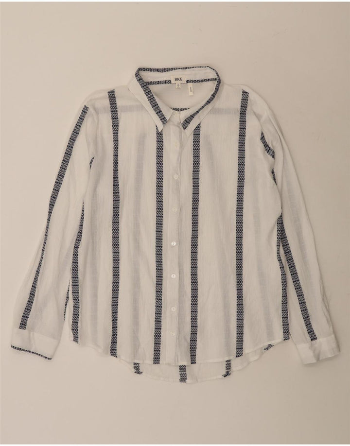 Camisa feminina BKE UK 16 grande algodão listrado branco