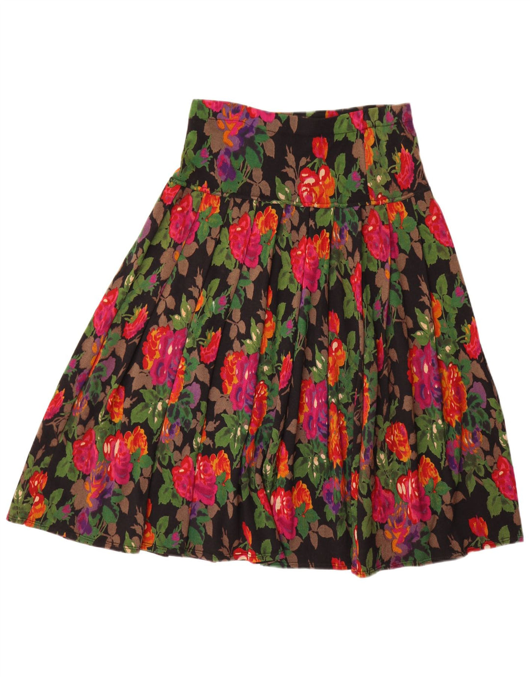 Saia plissada feminina vintage W34 grande floral multicolorido