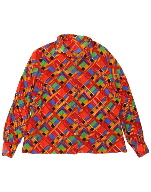 Camisa feminina vintage UK 16 grande vermelha geométrica