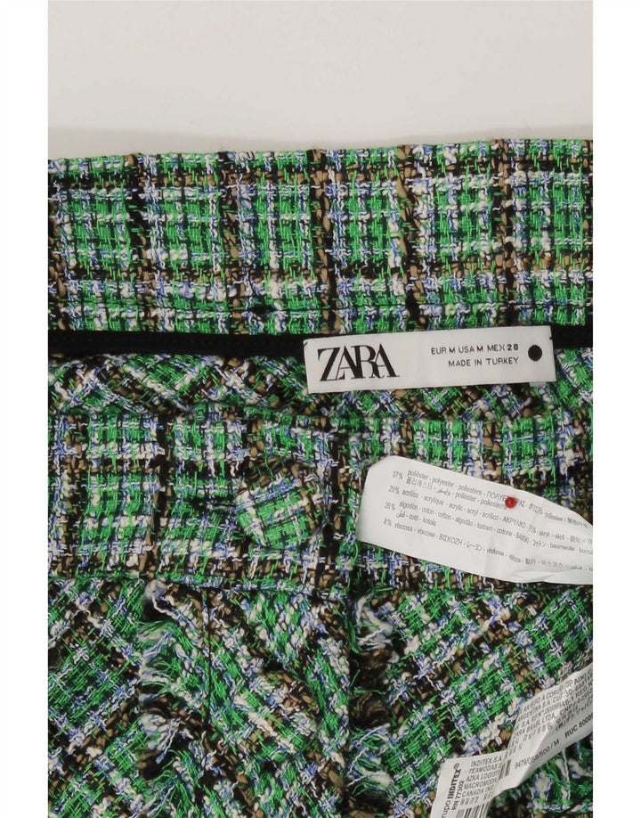 Saia feminina Zara cintura alta evasê médio W28 poliéster xadrez verde