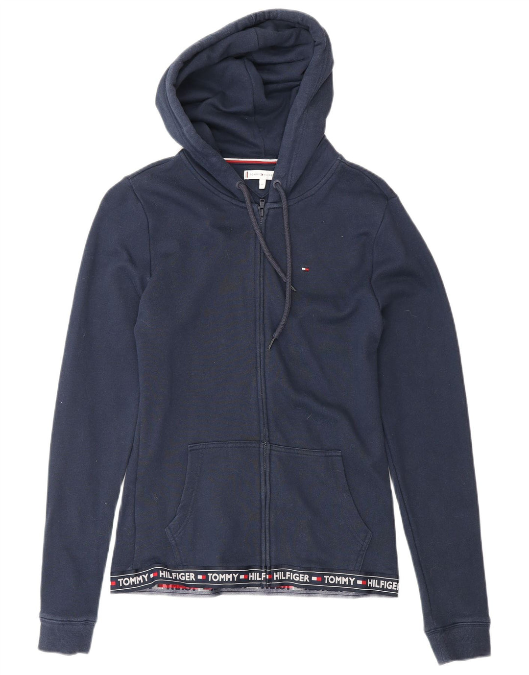 Suéter feminino TOMMY HILFIGER com capuz e zíper gráfico Reino Unido 12 médio azul marinho