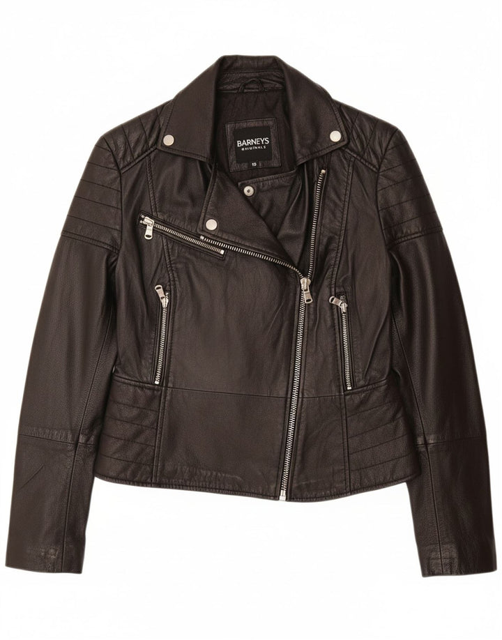 Jaqueta feminina de couro para motociclista BARNEYS EUA 10 grande couro preto