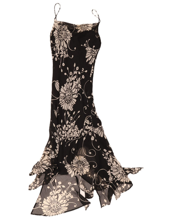 Zara Vestido feminino sem mangas assimétrico EU 36 XS preto floral poliéster