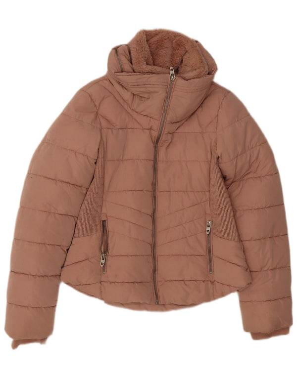 Jaqueta acolchoada feminina Zara UK 12 poliéster rosa médio