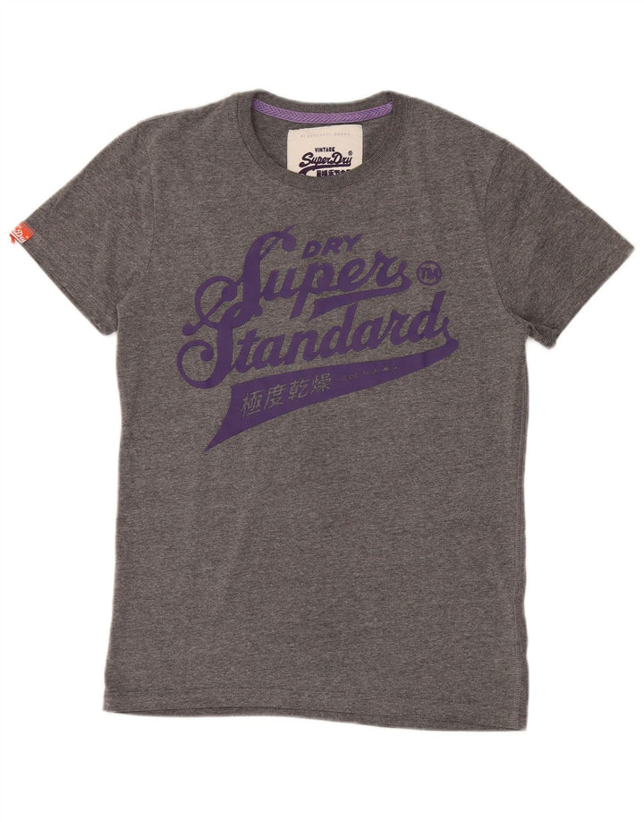 Camiseta gráfica masculina Superdry Top cinza médio algodão