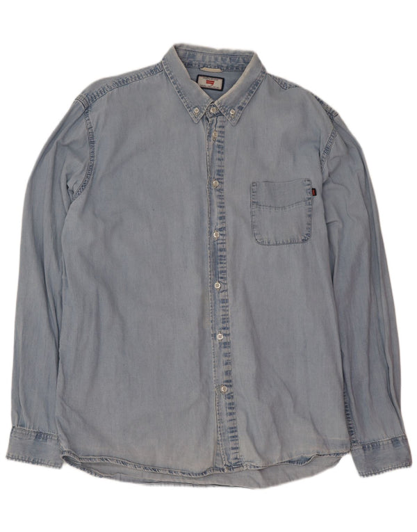 Camisa jeans masculina Carrera XL azul algodão