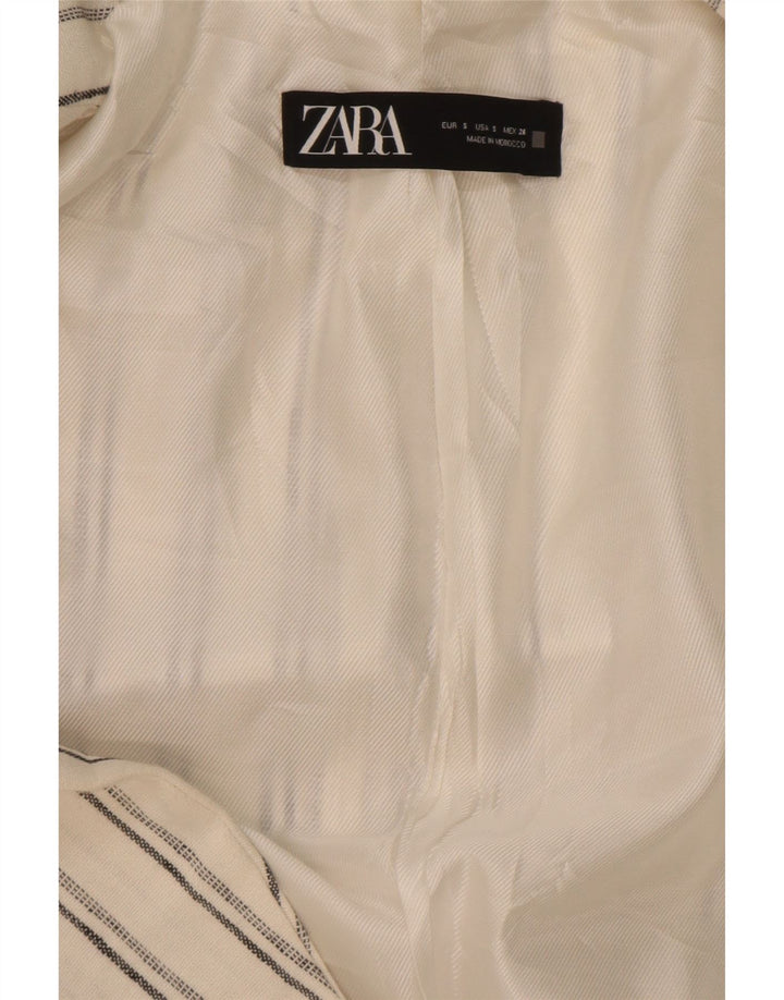 Jaqueta blazer feminina Zara manga 3/4 Reino Unido 10 pequena listrada branca