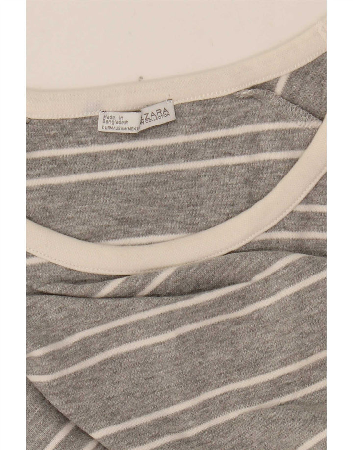 Top feminino Zara de manga comprida UK 14 listrado cinza médio