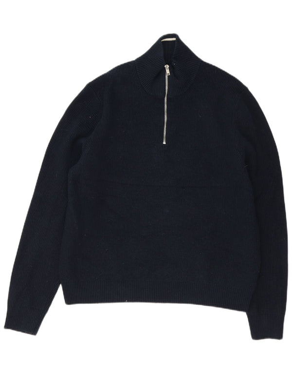 Suéter masculino Marks & Spencer com zíper e gola XL azul marinho algodão