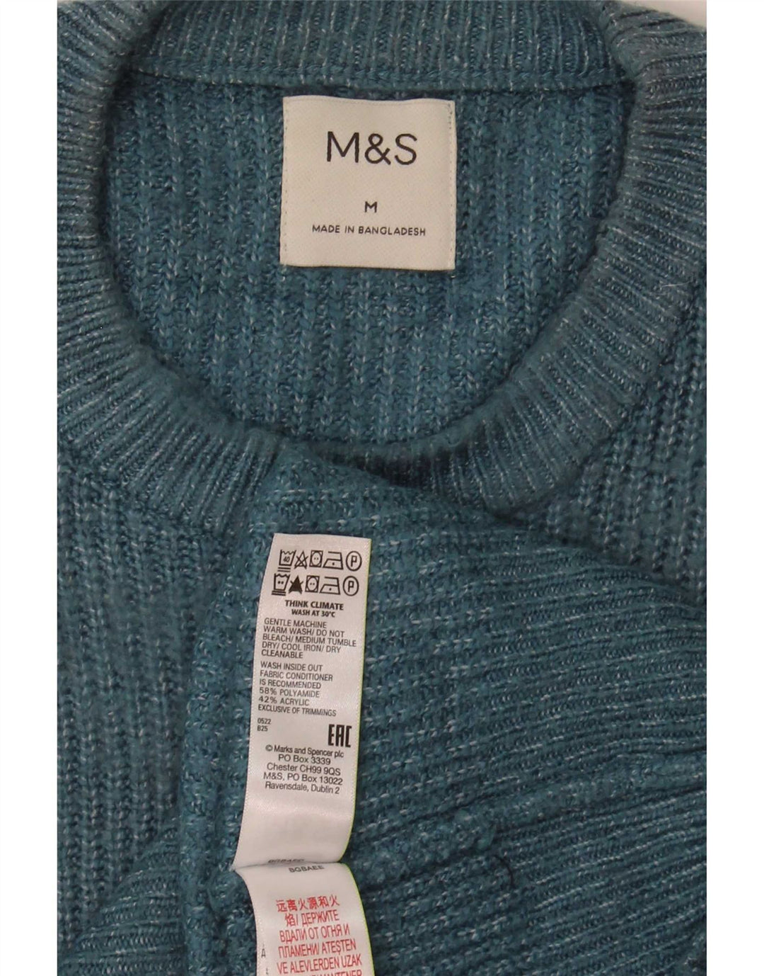 Suéter masculino Marks & Spencer com gola redonda e poliamida azul médio