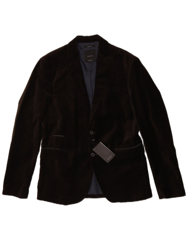 Zara Jaqueta blazer masculina de veludo com 2 botões EU 50 poliéster marrom médio
