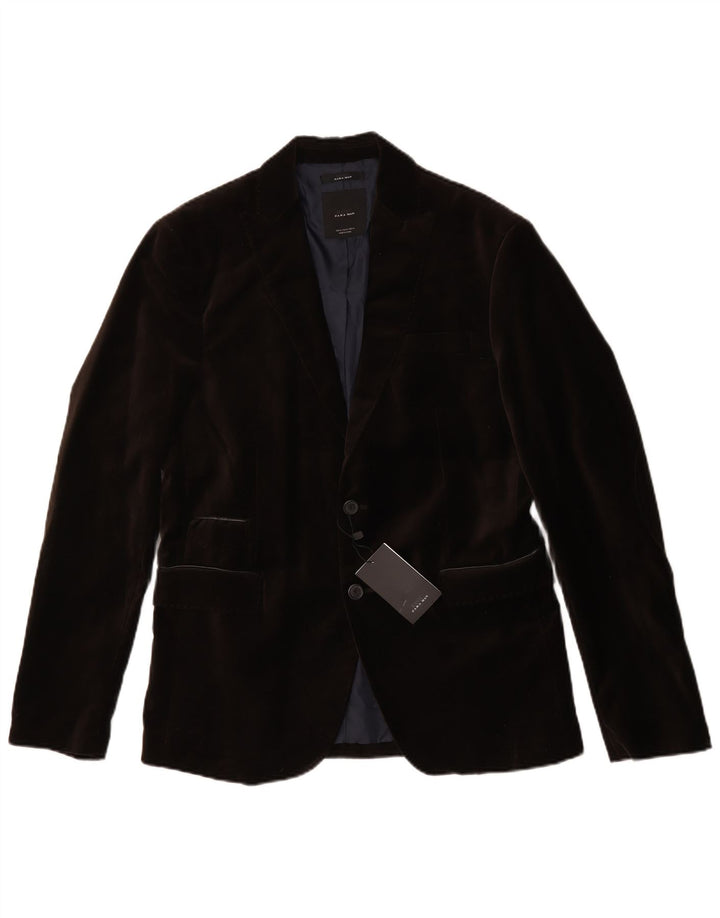 Zara Jaqueta blazer masculina de veludo com 2 botões EU 50 poliéster marrom médio