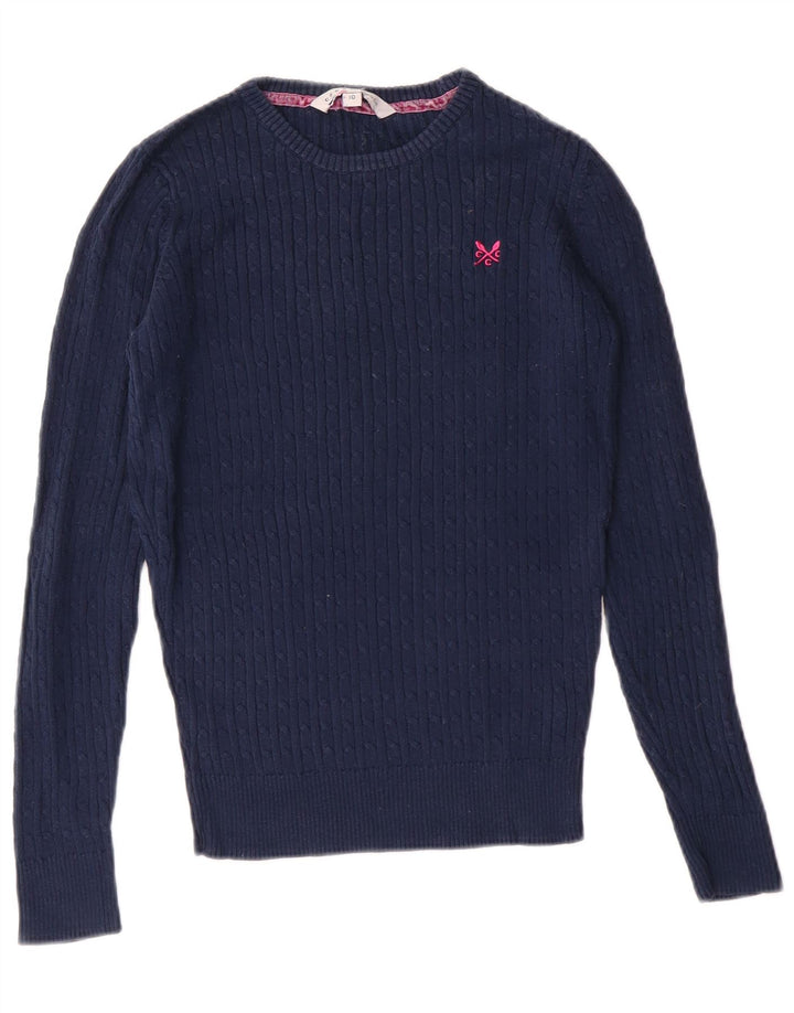 Suéter feminino Crew Clothing com gola canoa Reino Unido 10 pequeno azul marinho clássico