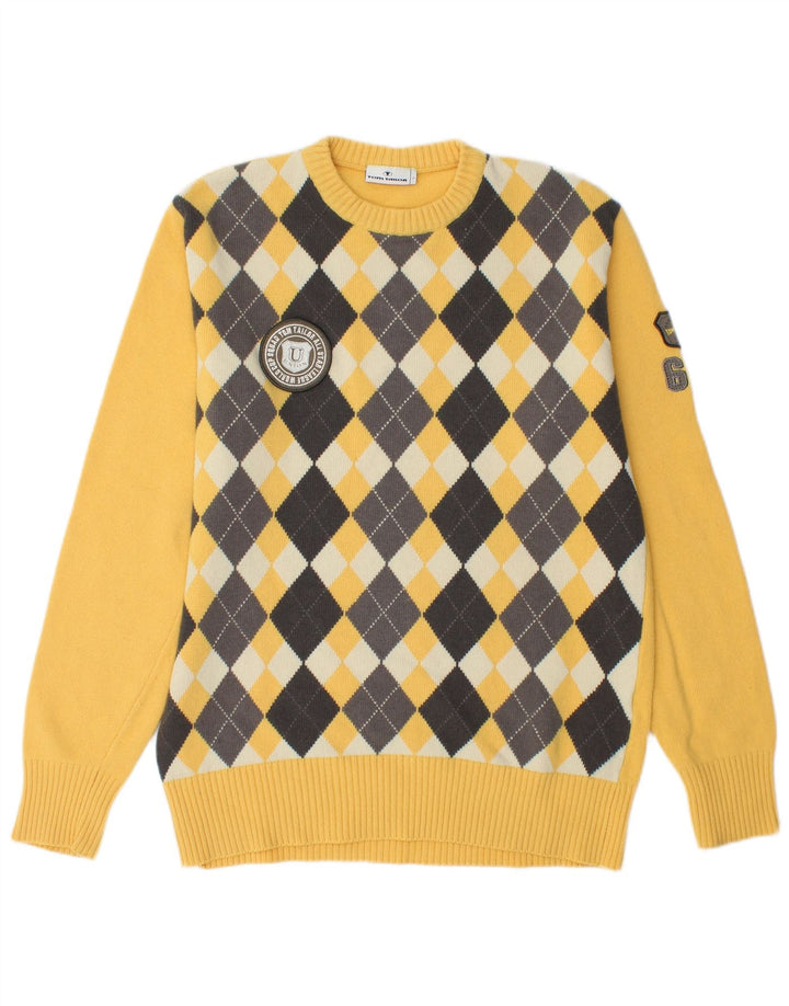 Suéter masculino Tom Tailor com gola redonda grande amarelo Argyle/Diamante