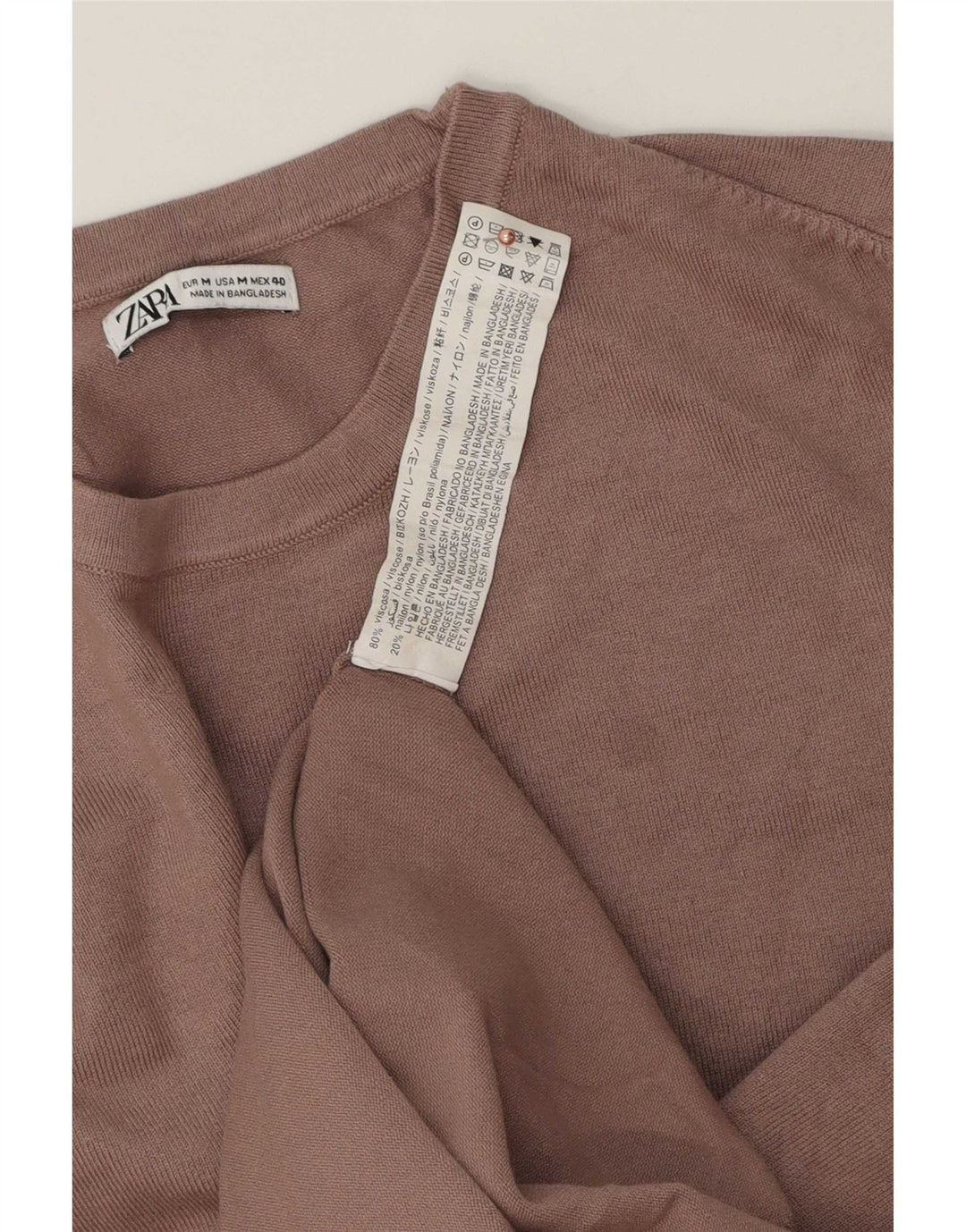 Zara Suéter masculino com gola redonda e viscose marrom médio
