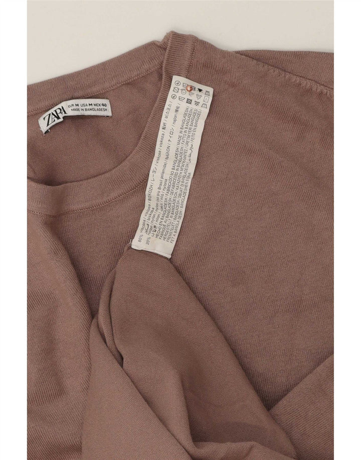 Zara Suéter masculino com gola redonda e viscose marrom médio