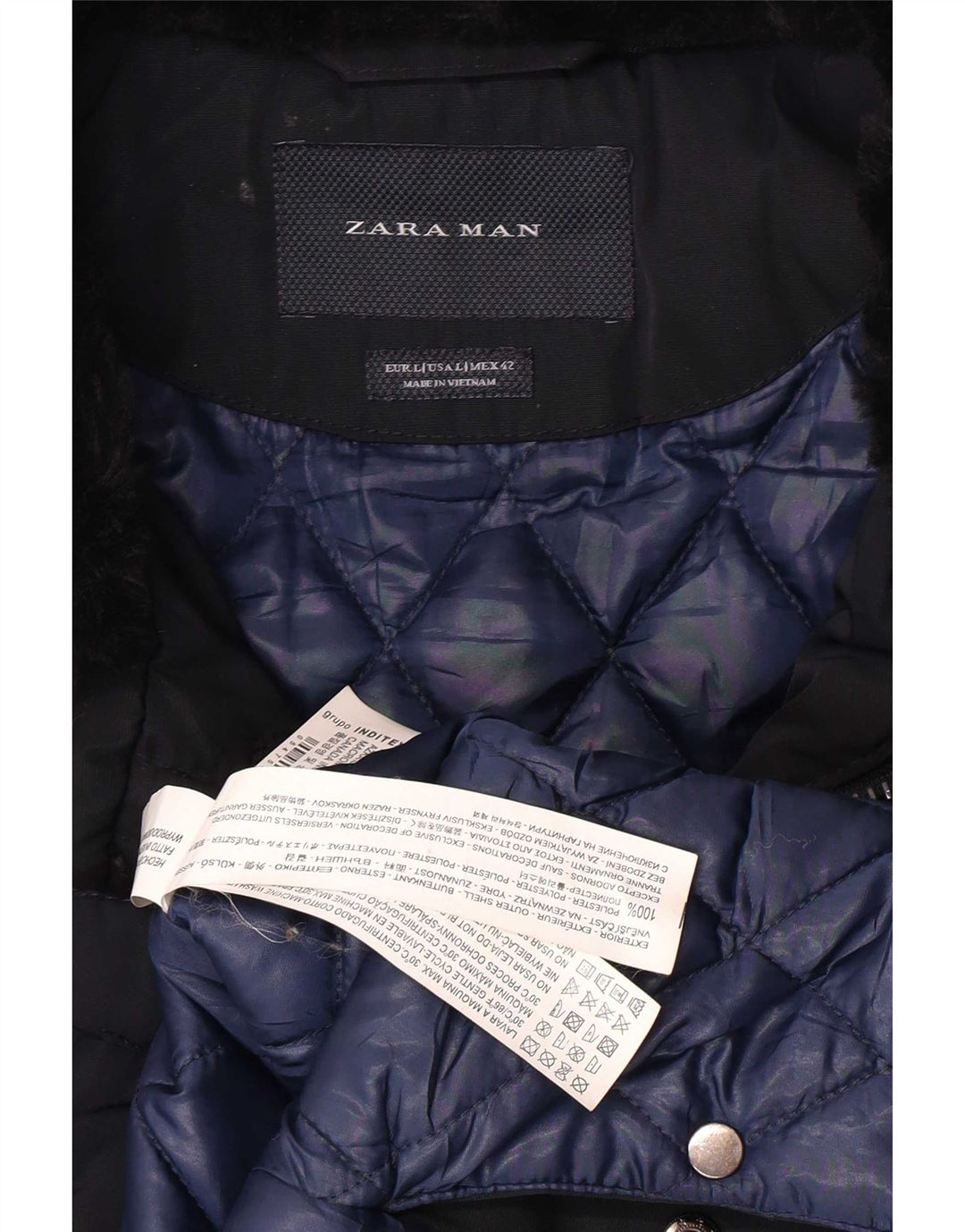 Jaqueta militar masculina ZARA UK 40 grande poliéster azul marinho