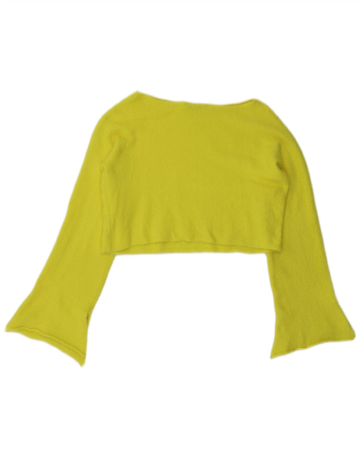Zara Crop Top Feminino Manga Longa Reino Unido 14 Nylon Amarelo Médio