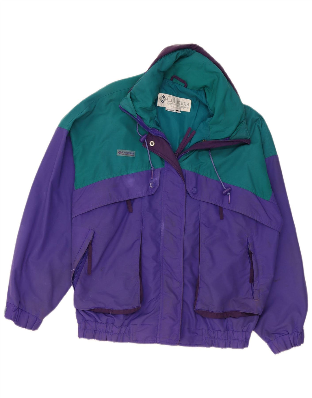 Jaqueta corta-vento feminina Columbia de grandes dimensões Reino Unido 16 grande bloco colorido roxo
