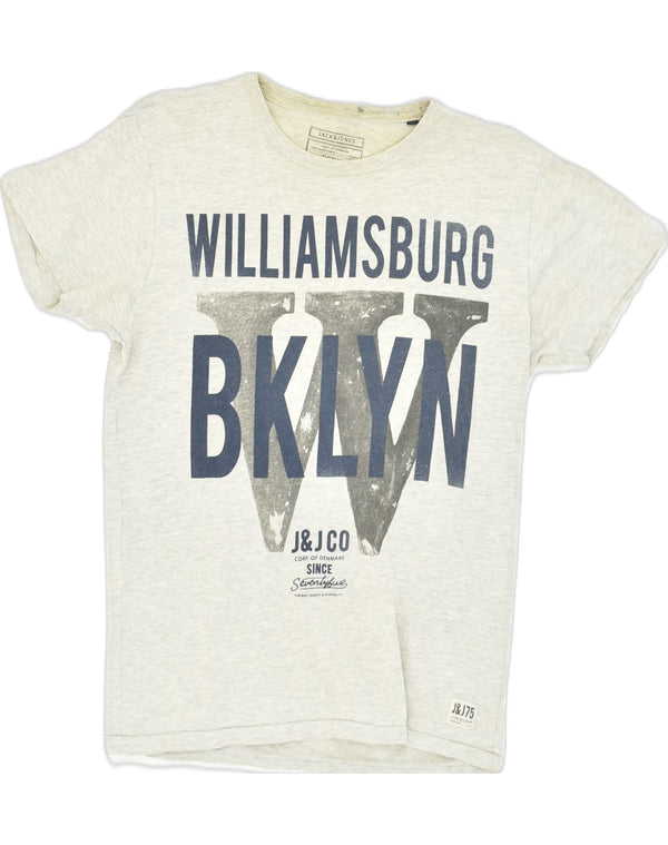 Camiseta feminina JACK & JONES com estampa gráfica UK 12 algodão cinza médio