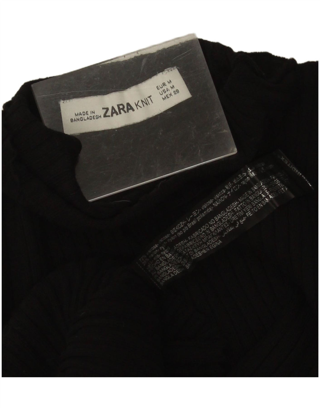 Suéter feminino Zara com gola tartaruga e gola alta UK 12 bloco colorido preto médio