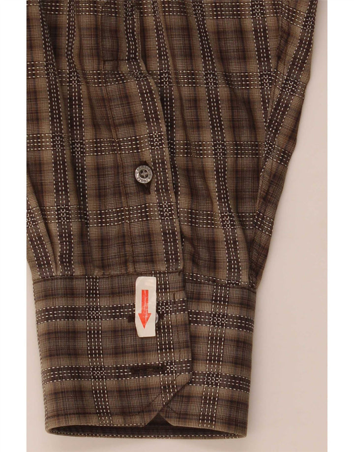 Camisa masculina Lacoste tamanho 45 XL marrom xadrez algodão