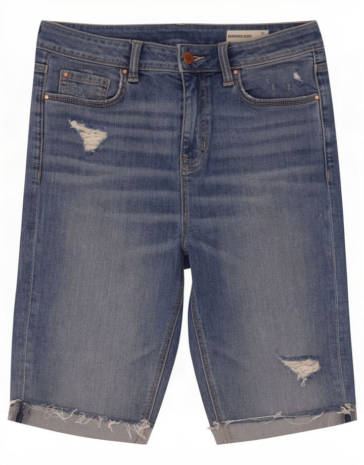 Bermuda feminina Marks & Spencer desgastada Reino Unido 12 médio W30 azul