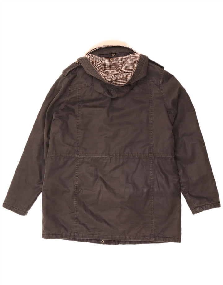 Jaqueta Parka feminina com capuz Fat Face UK 12 algodão preto médio