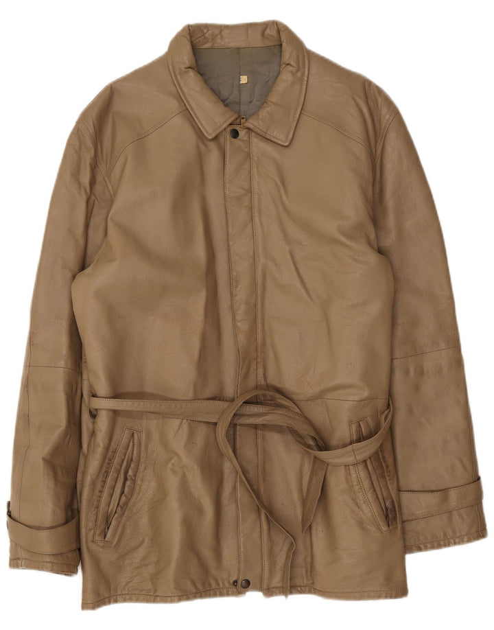 Jaqueta de couro masculina vintage IT 50 grande marrom