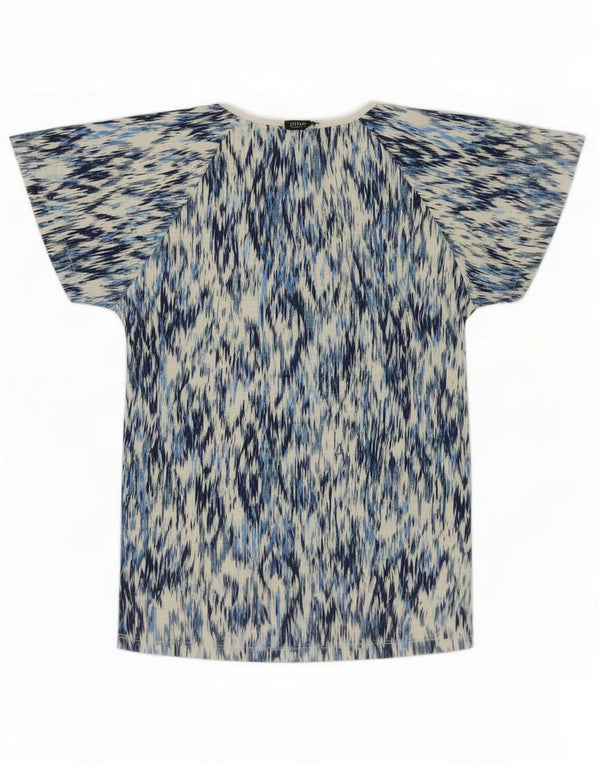Blusa feminina M&Co UK 10 algodão Ikat azul pequeno
