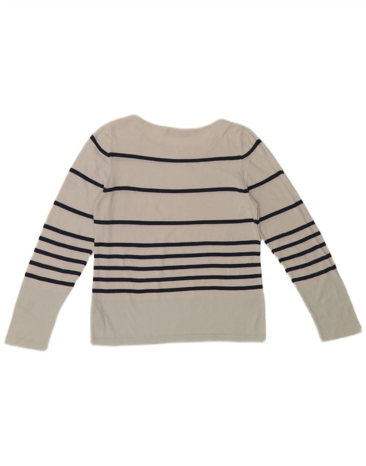 Top feminino Marks & Spencer manga comprida Reino Unido 8 pequeno algodão listrado branco