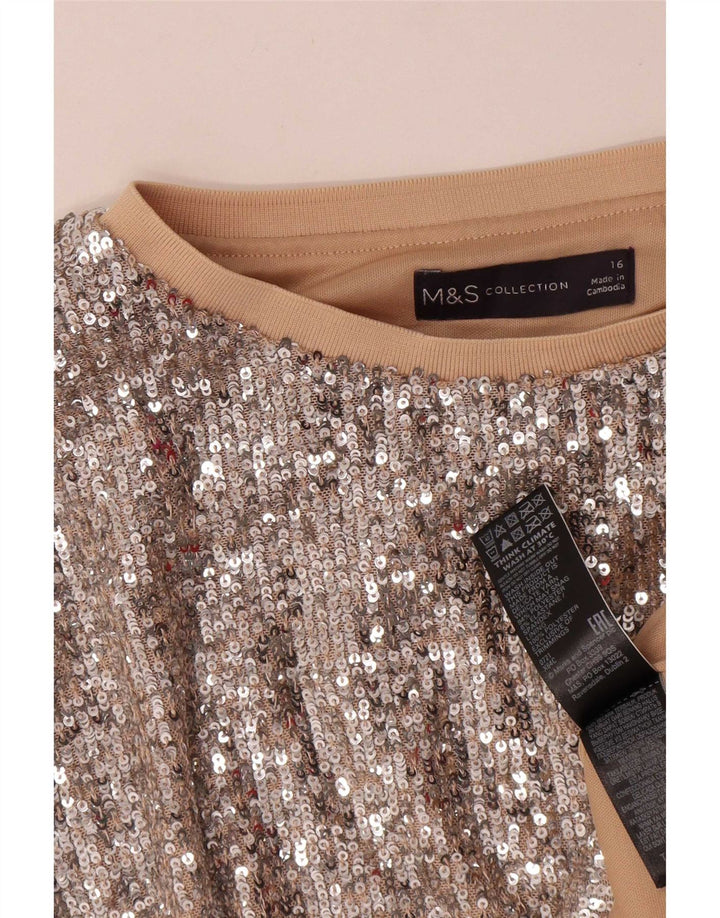 Blusa feminina de lantejoulas Marks & Spencer grande tamanho Reino Unido 16 grande prateada