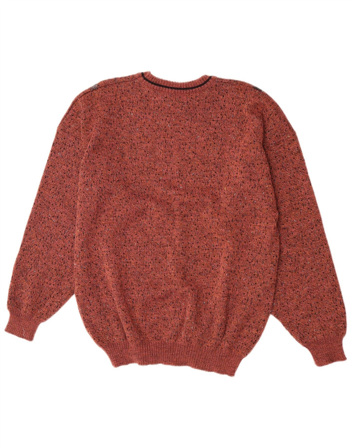 Suéter vintage masculino com gola redonda IT 50 lã geométrica marrom médio