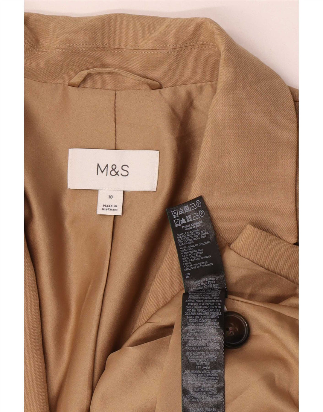 Jaqueta blazer feminina Marks & Spencer com 1 botão Reino Unido 18 XL bege poliéster