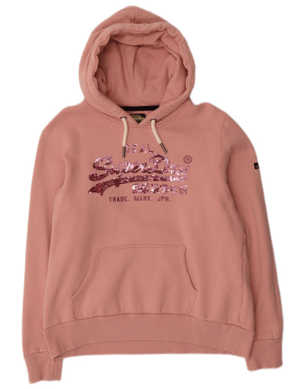 Suéter com capuz superdimensionado feminino Superdry Reino Unido 16 algodão rosa grande