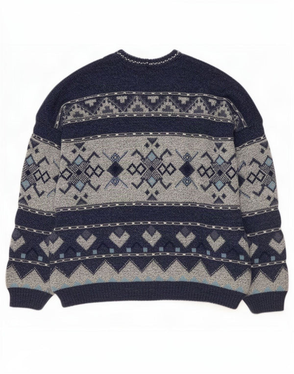 Suéter vintage masculino com gola redonda Reino Unido 42/44 grande azul marinho Fair Isle