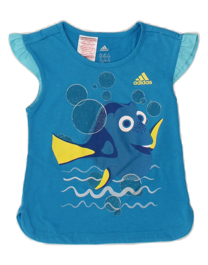 ADIDAS Girls Graphic T-Shirt Top 5-6 Years Blue Vintage Adidas and Second-Hand Adidas from Messina Hembry 