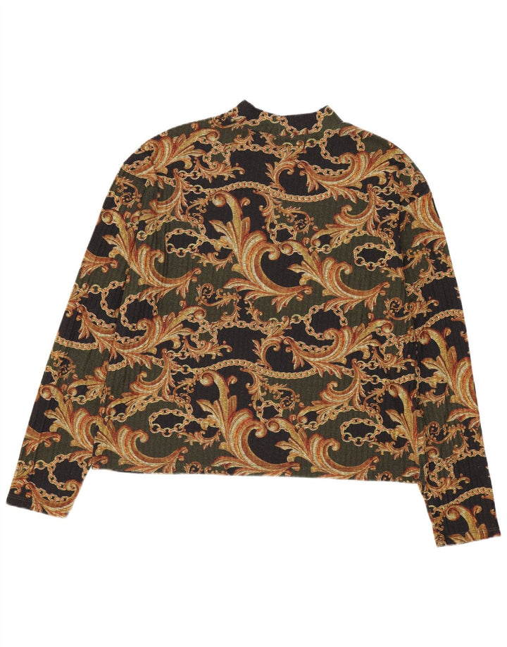 Blusa feminina de manga comprida Zara UK 14 poliéster cáqui médio paisley