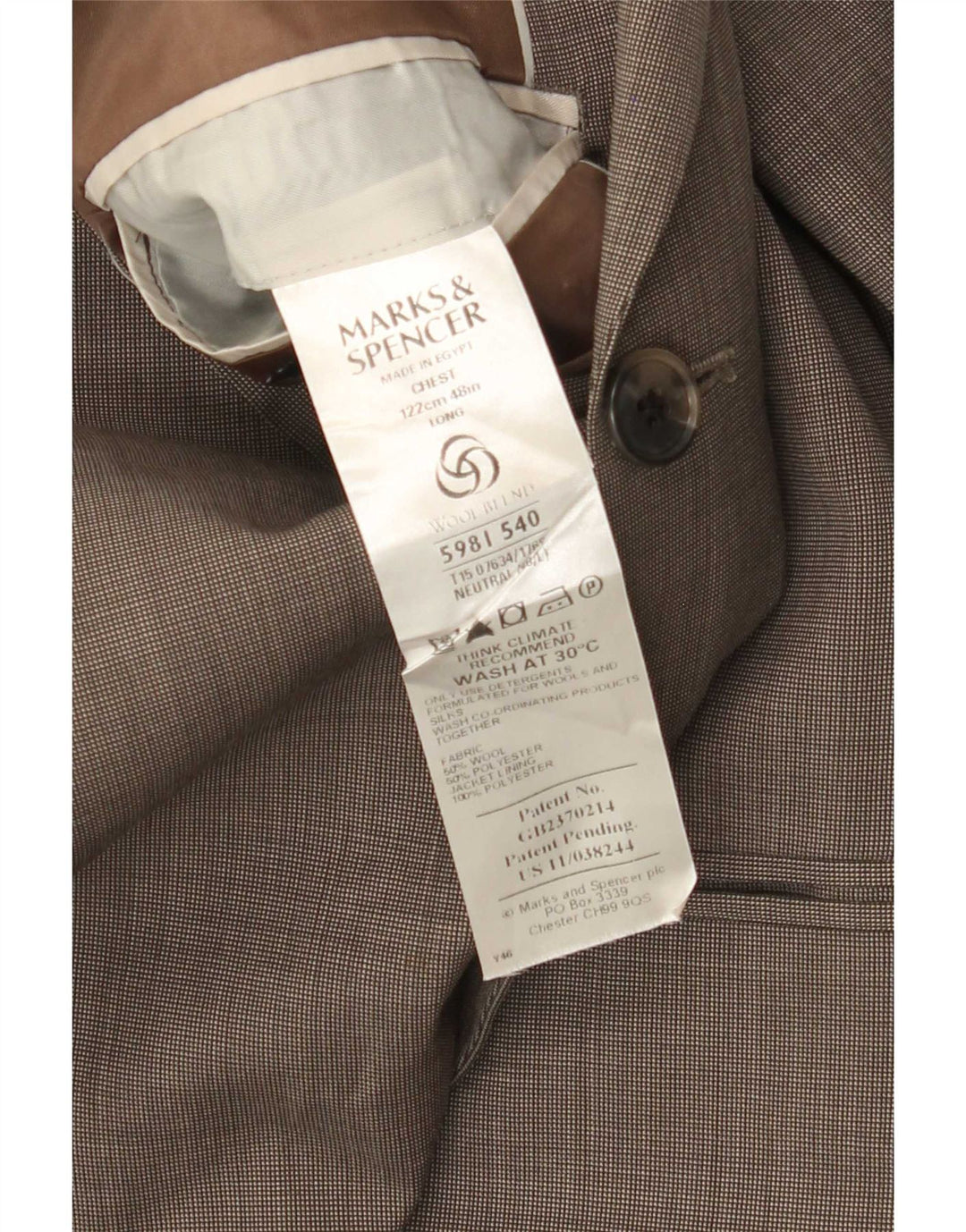 Jaqueta blazer masculina de 3 botões Marks & Spencer Reino Unido 48 2XL lã bege