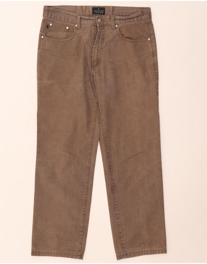 Trussardi Calça jeans reta masculina W33 L27 algodão bege