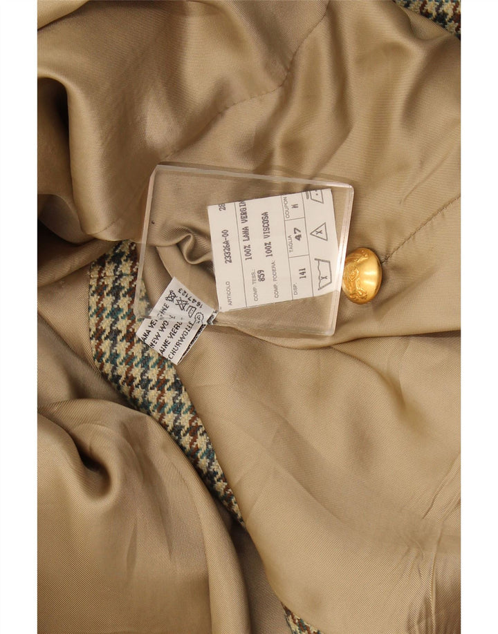 Jaqueta blazer feminina vintage com 2 botões IT 47 grande lã houndstooth verde