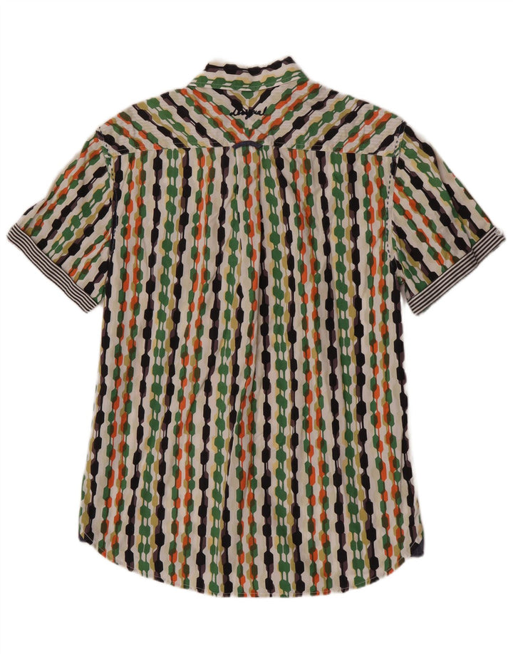 Camisa masculina Desigual manga curta regular fit grande geométrica multicolorida