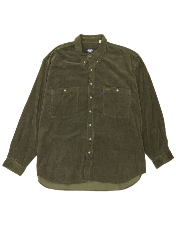 Camisa CLASSIC masculina de veludo cotelê UK 45/46 XL algodão verde