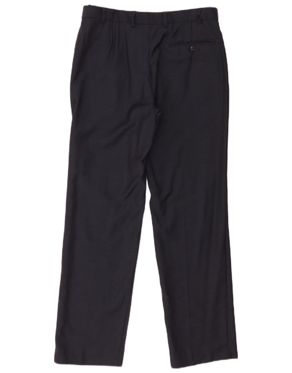 Calça masculina de terno reto Marks & Spencer W32 L31 lã azul marinho