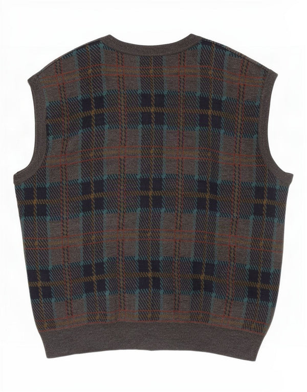 Suéter cardigã masculino vintage sem mangas IT 54 XL lã xadrez cinza