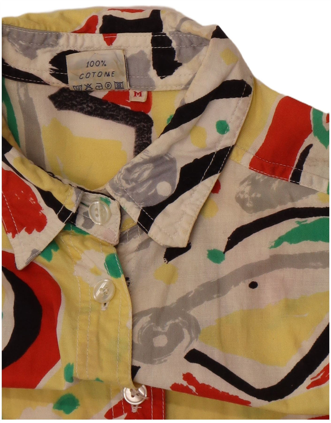 Blusa feminina vintage oversized UK 14 média multicolorida geométrica