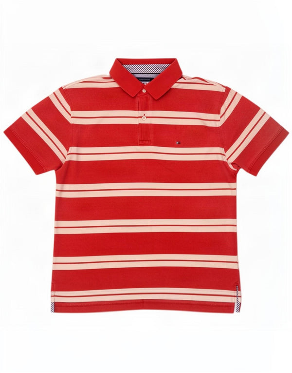 Camisa polo masculina Tommy Hilfiger grande algodão listrado vermelho