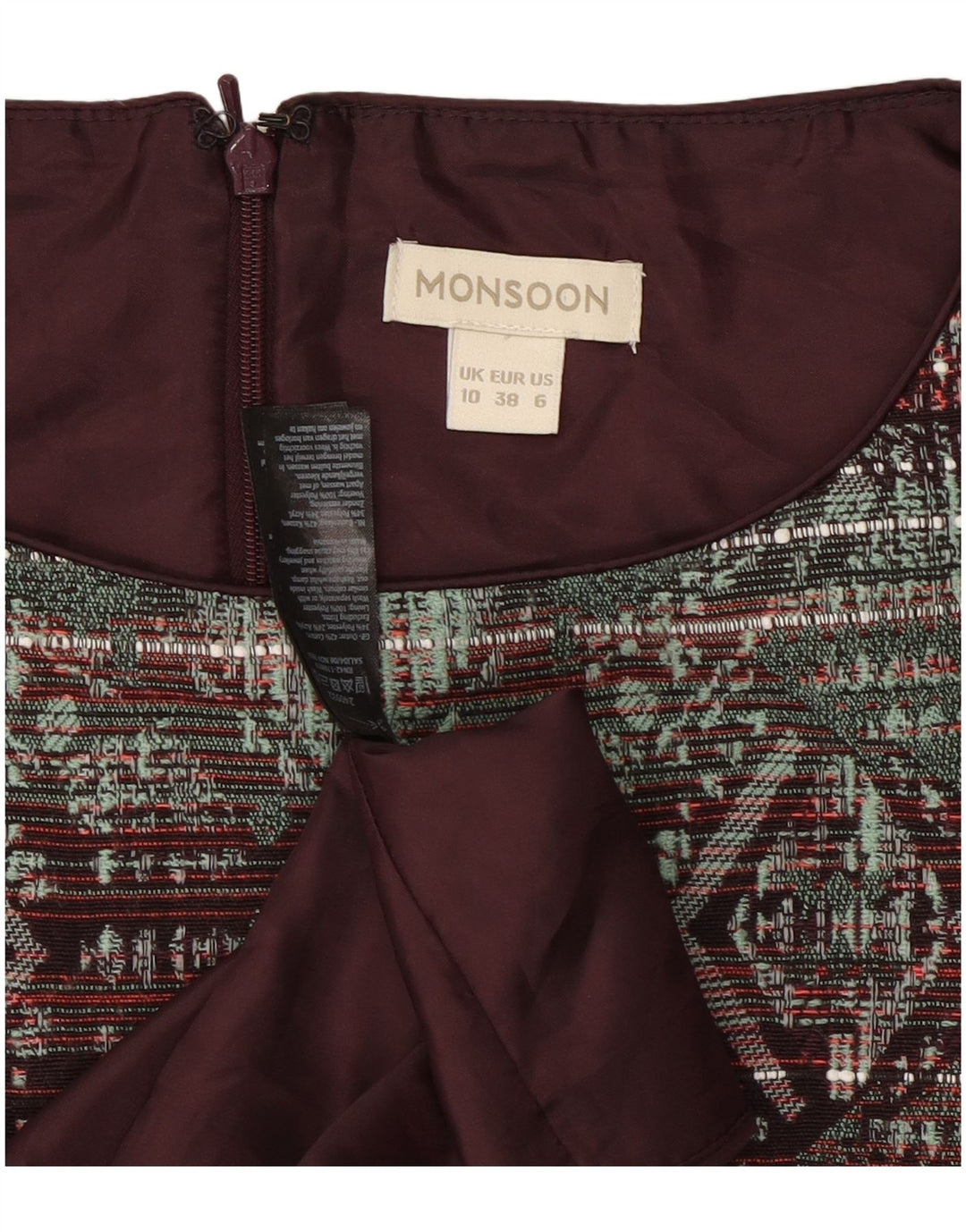 Vestido feminino Monsoon Shift UK 10 pequeno geométrico multicolorido